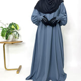 Grey Aline Abaya With Smocking Sleeves