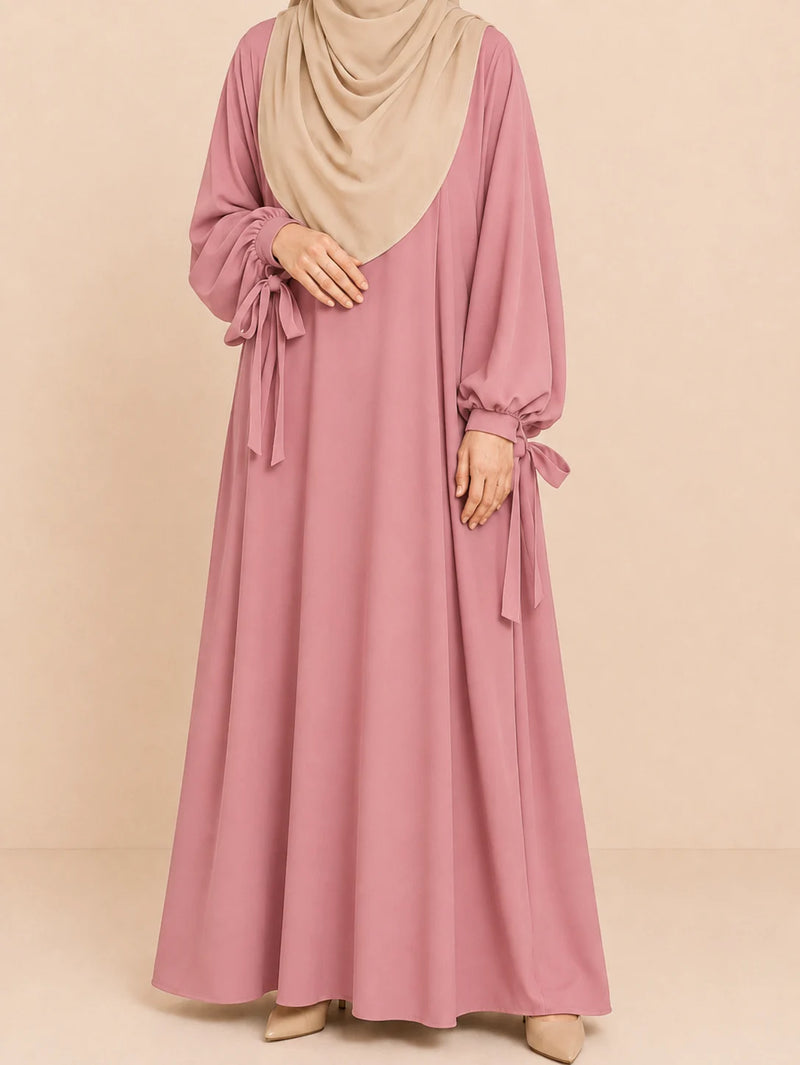 Blush Pink Ribbon Sleeves Abaya
