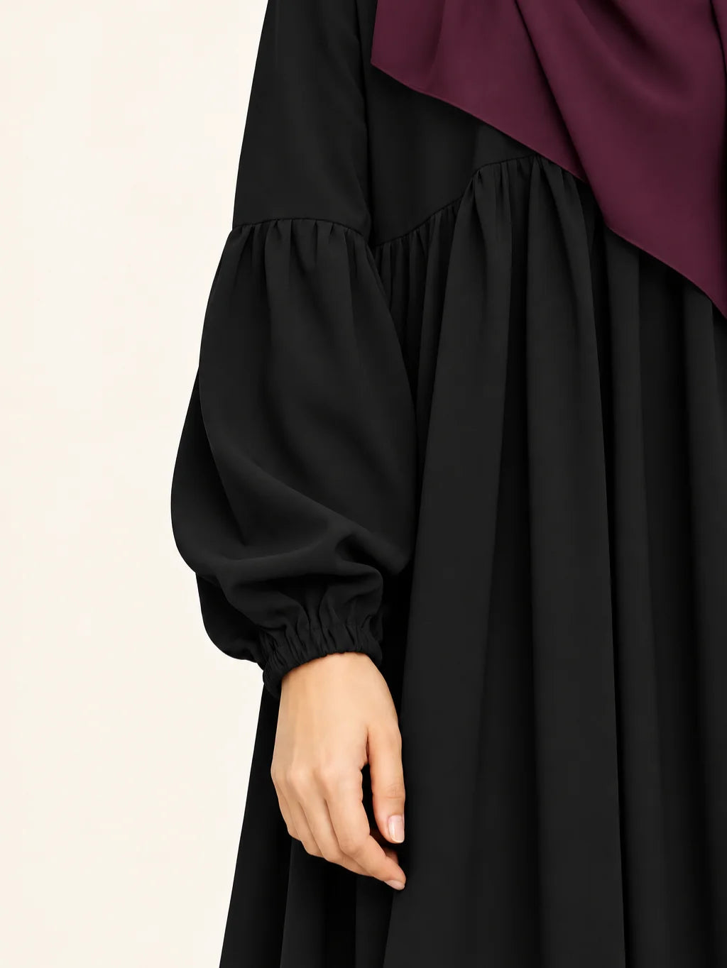 Black Frills Abaya With Pleated Sleeves