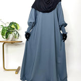 Grey Aline Abaya With Smocking Sleeves