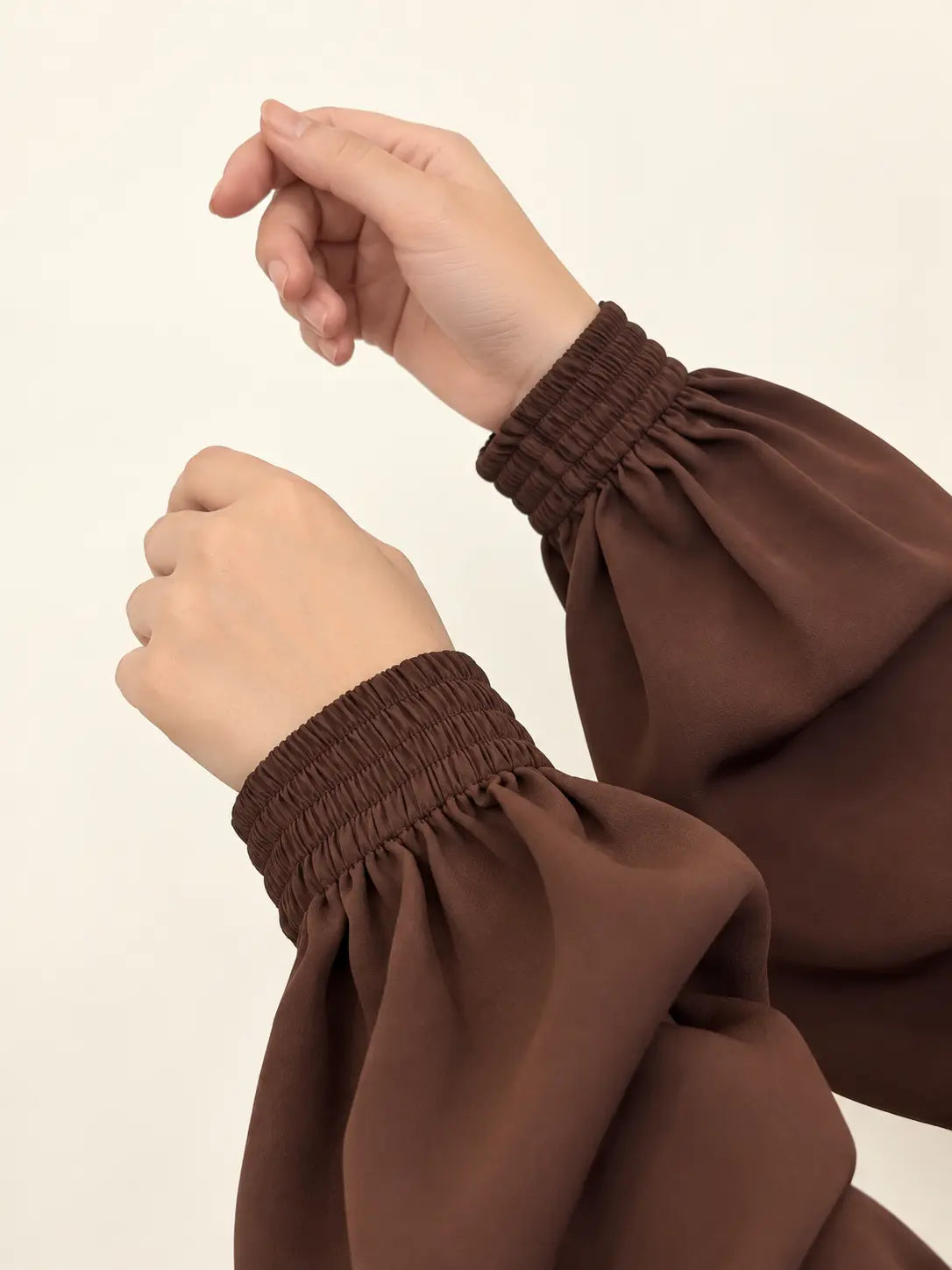 Brown Basic Abaya With Elastic Sleeves