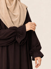 Brown Basic Abaya With Flower Sleeves