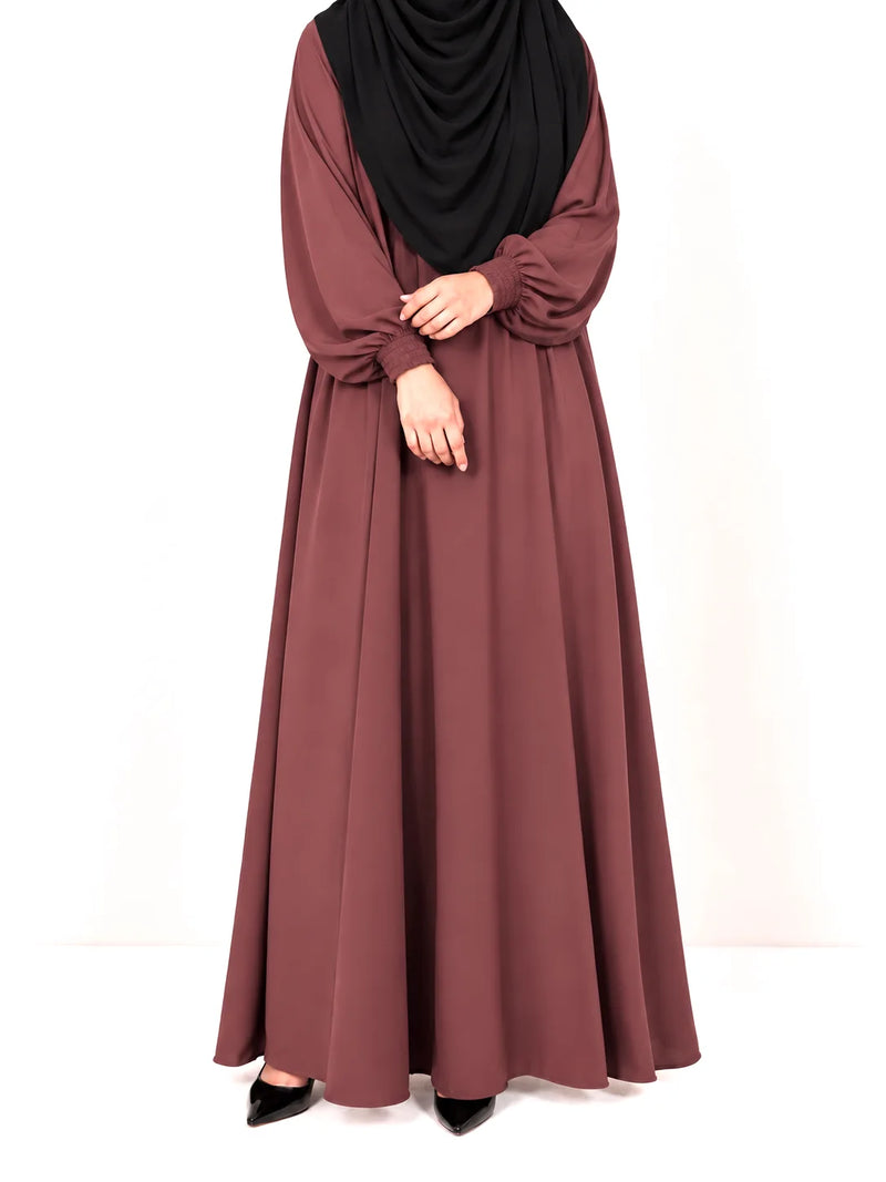 Pecan Basic Abaya With Elastic Sleeves