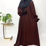 Brown Aline Abaya With Flower Sleeves