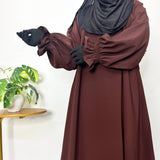 Brown Aline Abaya With Flower Sleeves