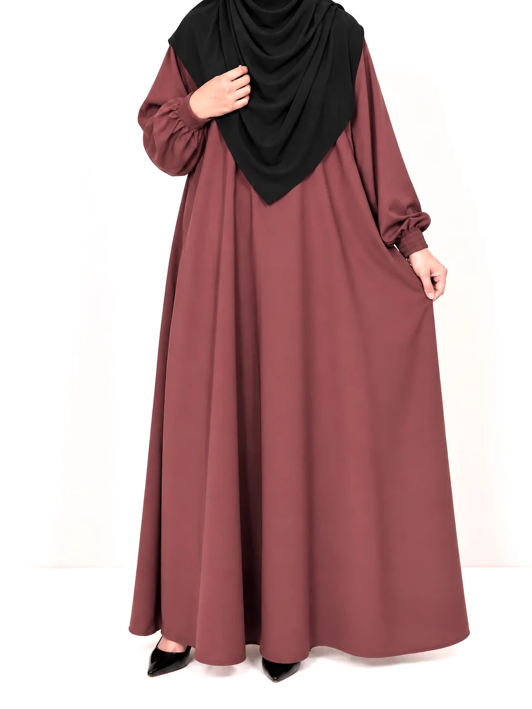 Pecan Basic Abaya With Elastic Sleeves