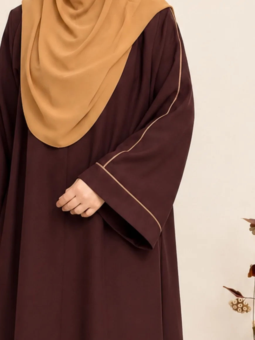 Brown Abaya with contrast piping