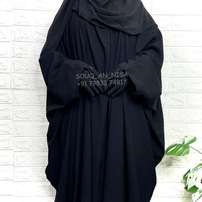 Black Cey Crush Kaftan Abaya With Loop Sleeves