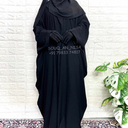 Black Cey Crush Kaftan Abaya With Loop Sleeves