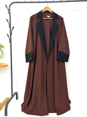Brown Coat Abaya With Black Contrast