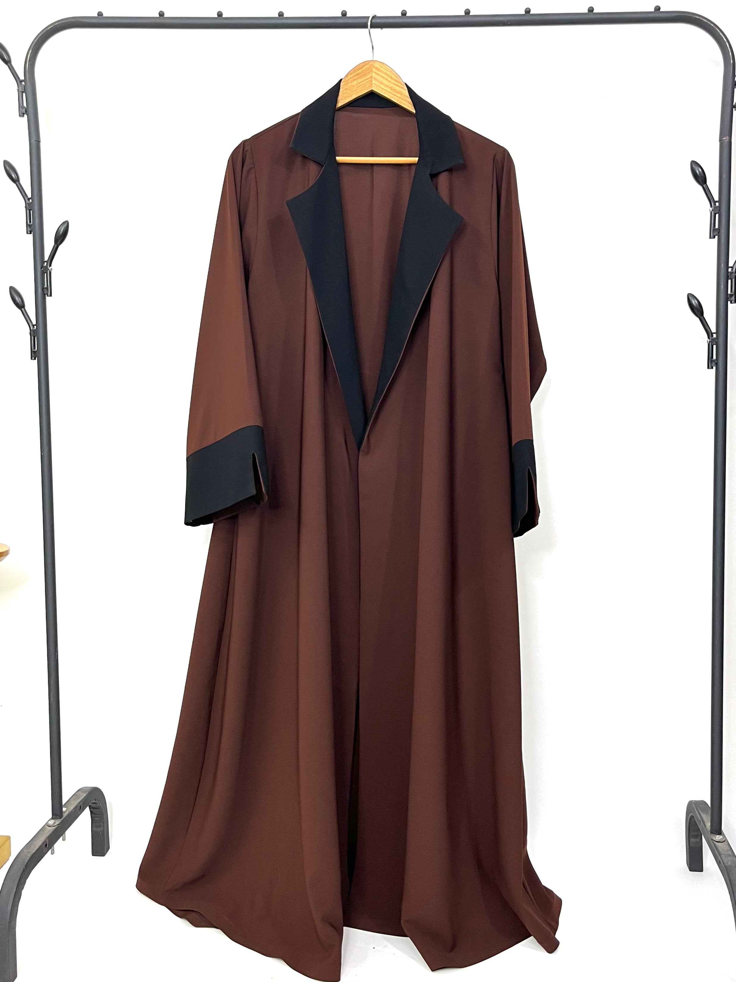 Brown Coat Abaya With Black Contrast
