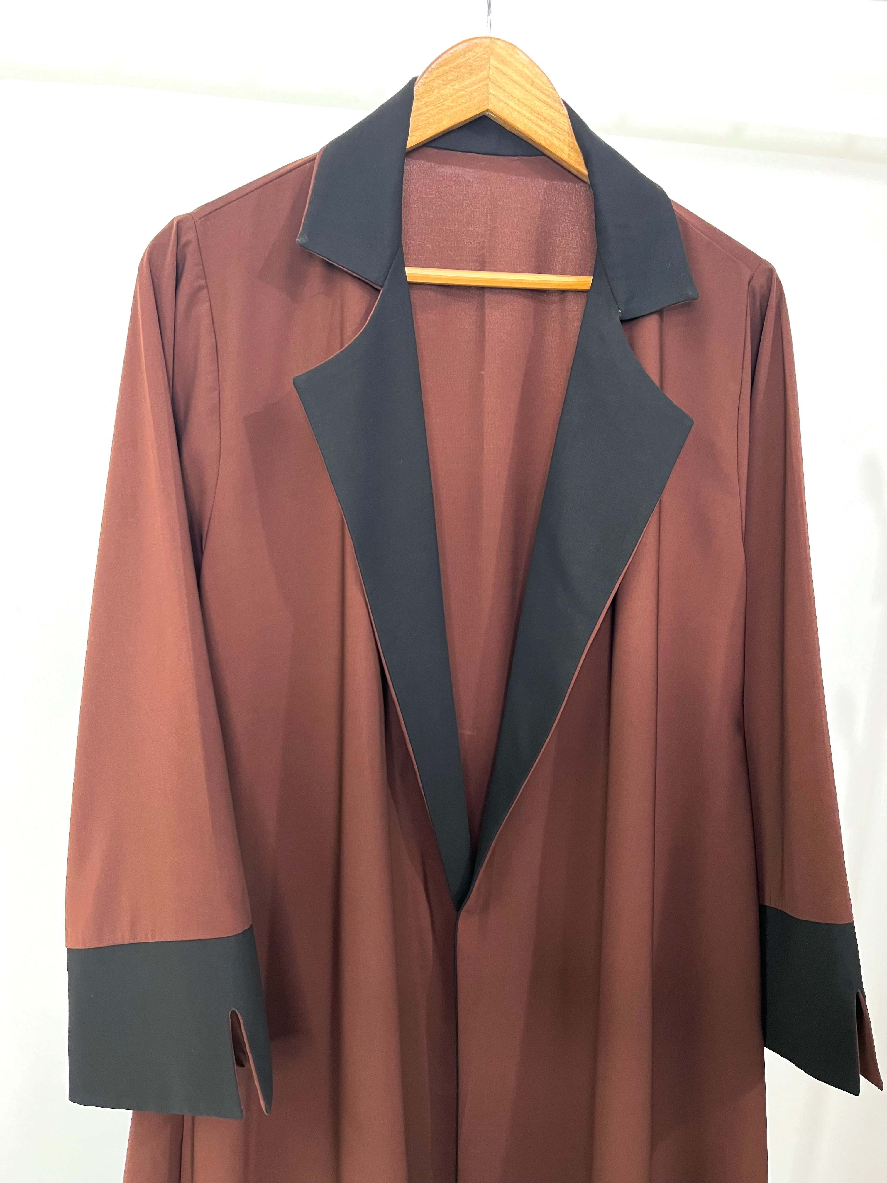 Brown Coat Abaya With Black Contrast