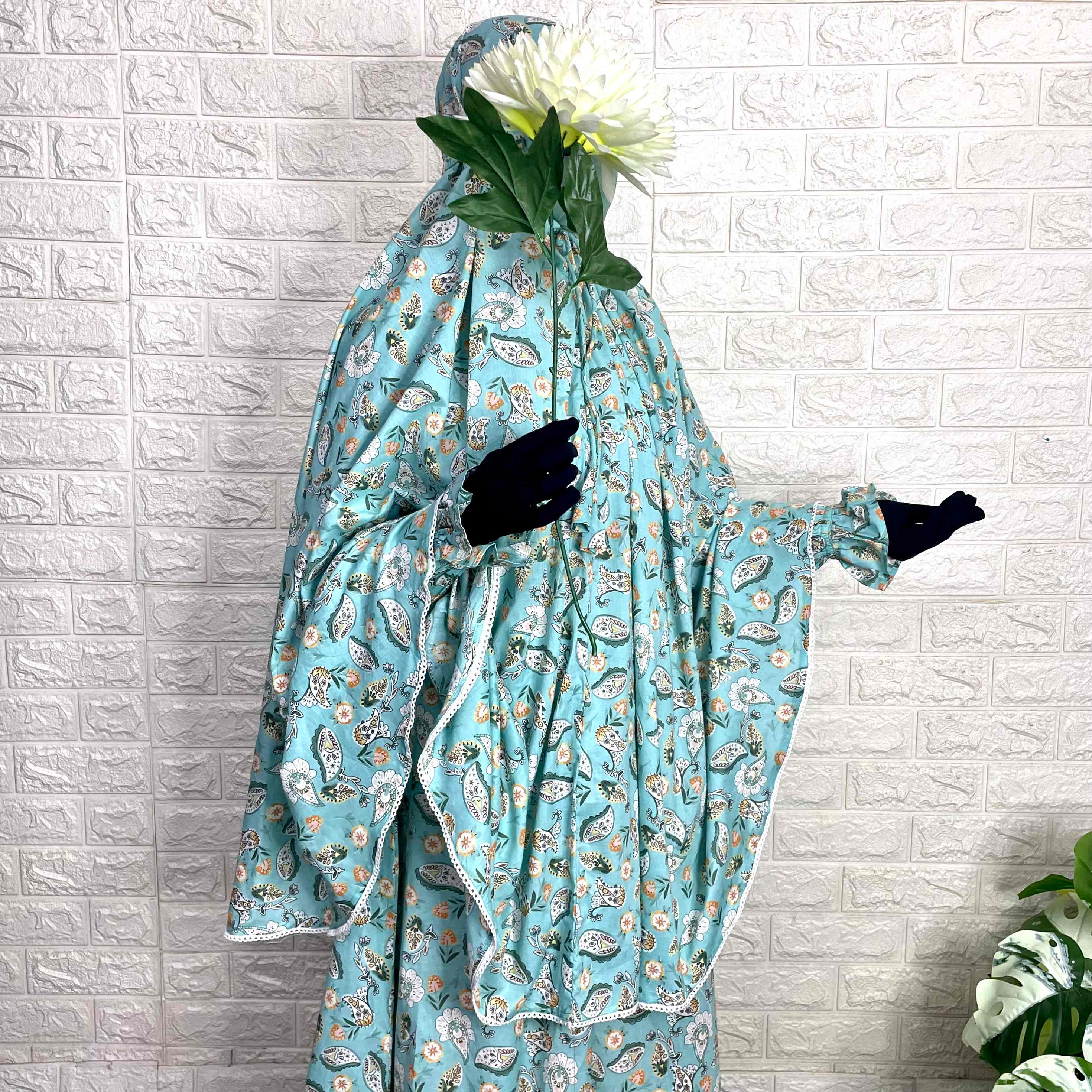 Aline abaya with flower sleeves and khimar set