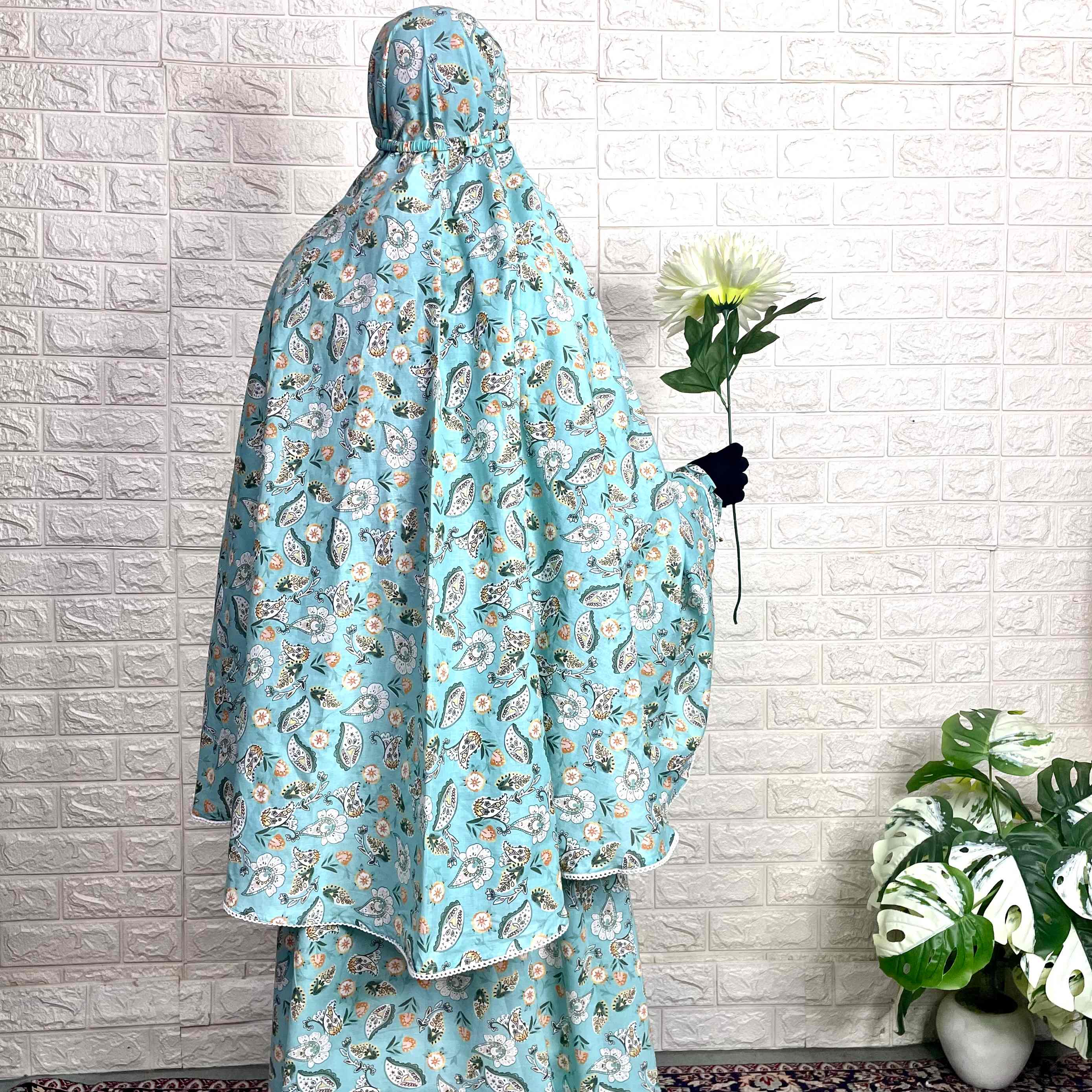 Aline abaya with flower sleeves and khimar set