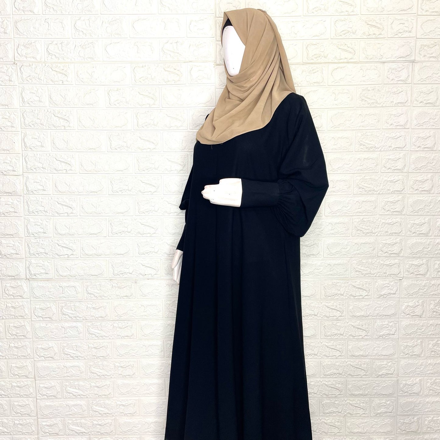 Black A-Line Abaya With Cuff Sleeves