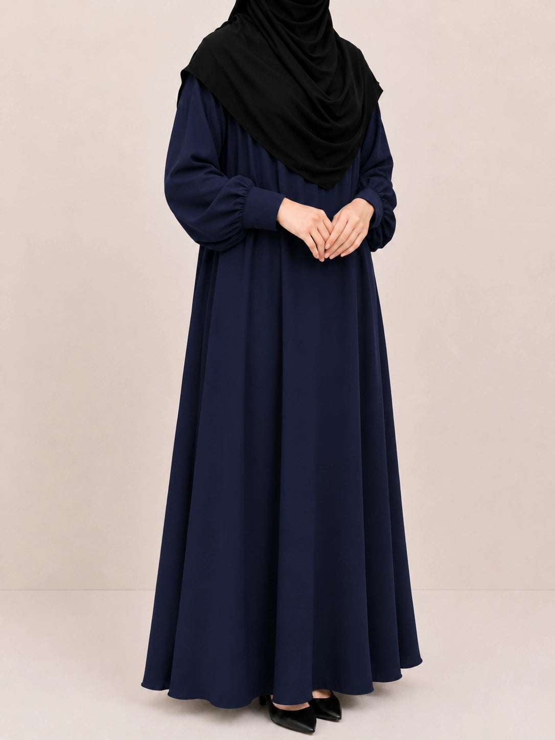 Navy Blue Pink Basic Abaya With Cuff Sleeves