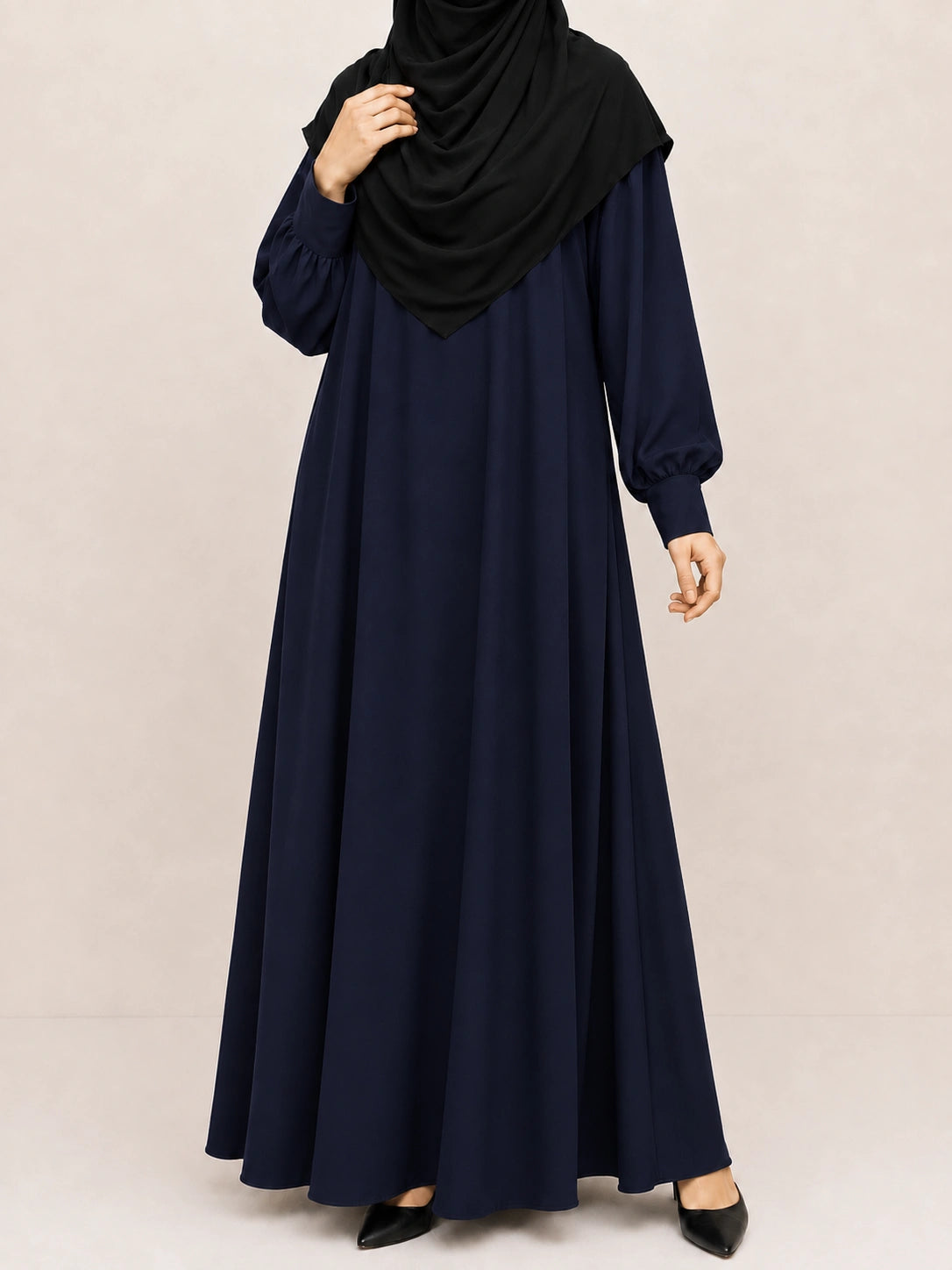 Navy Blue Pink Basic Abaya With Cuff Sleeves