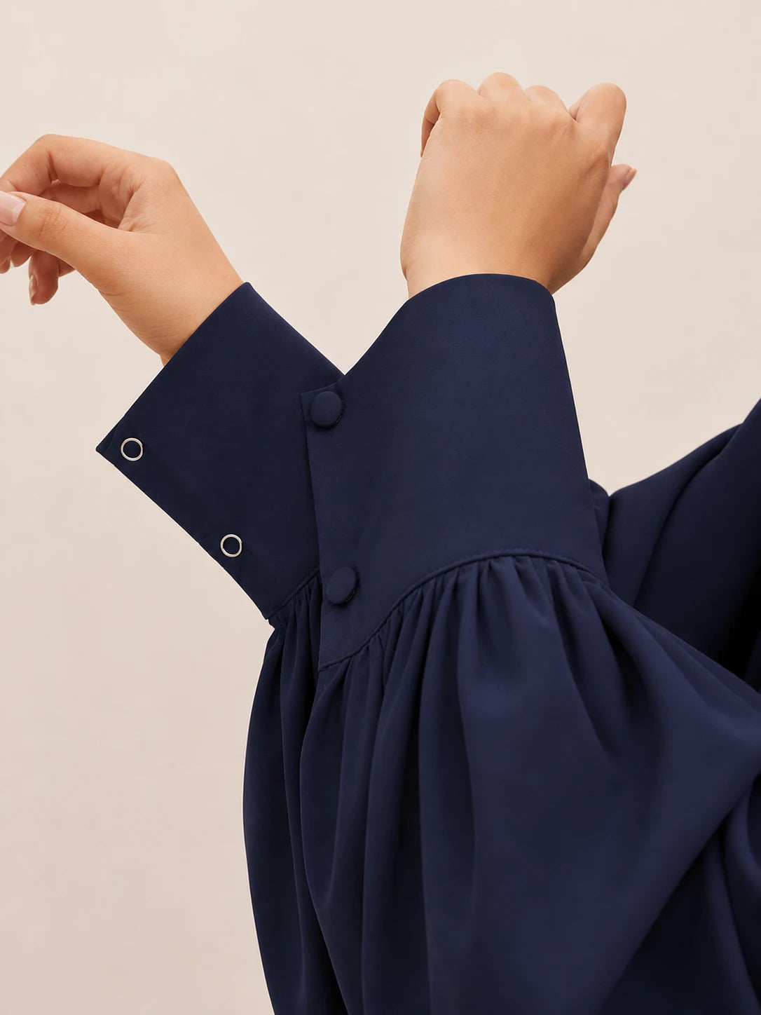 Navy Blue Pink Basic Abaya With Cuff Sleeves