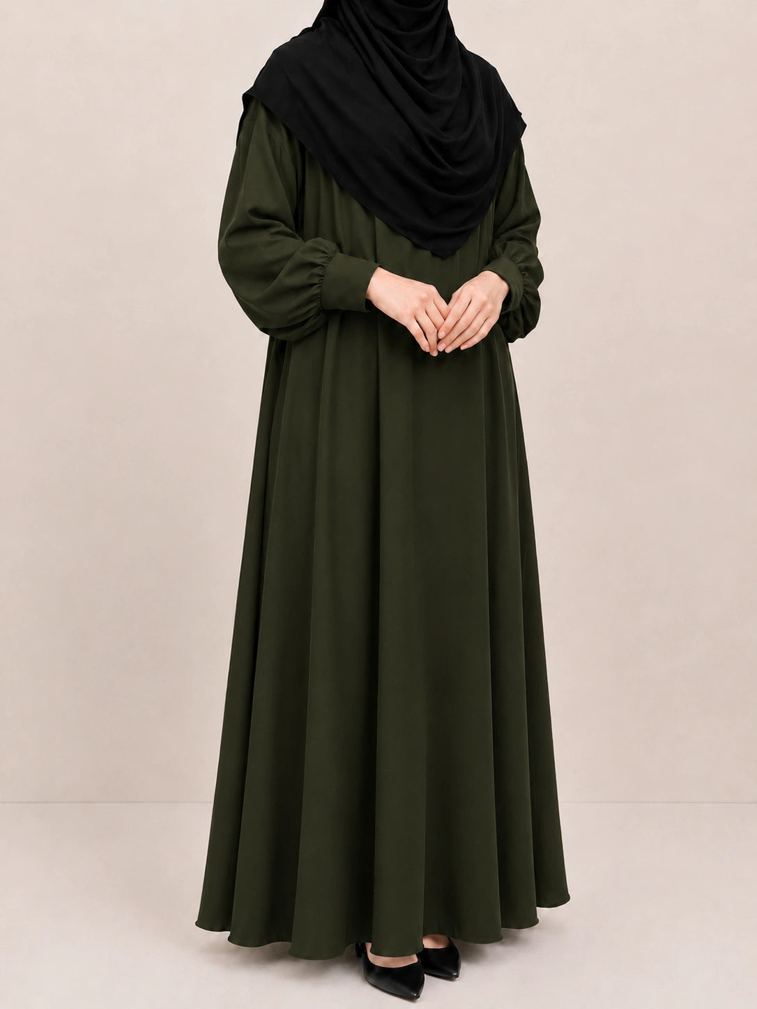 Olive Basic Abaya With Cuff Sleeves