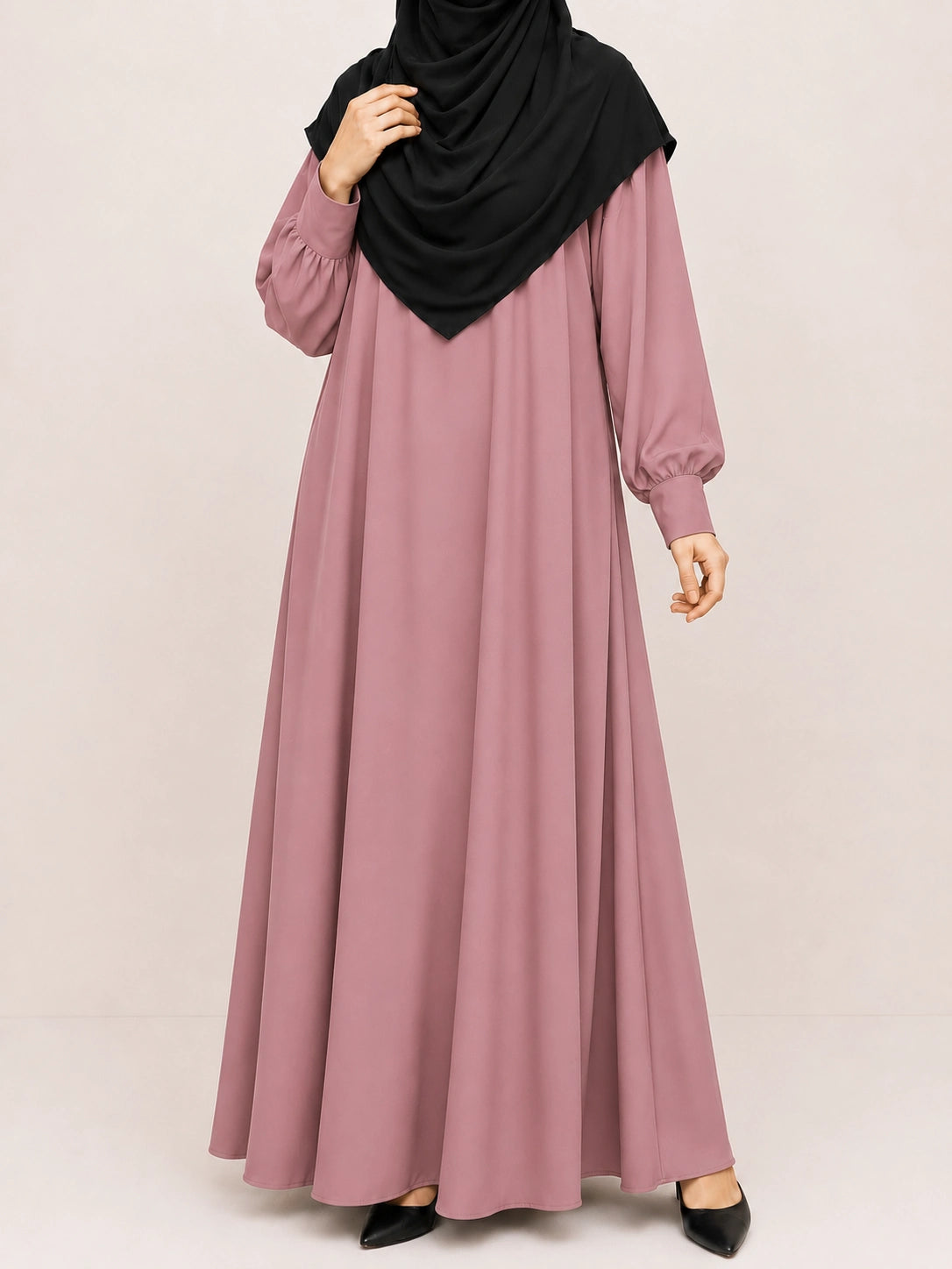 Pastel Pink Basic Abaya With Cuff Sleeves