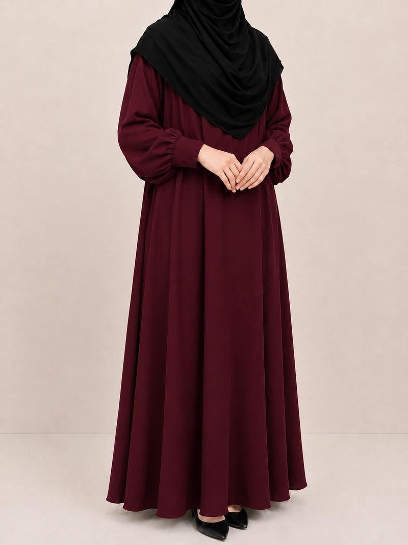 Maroon Basic Abaya With Cuff Sleeves