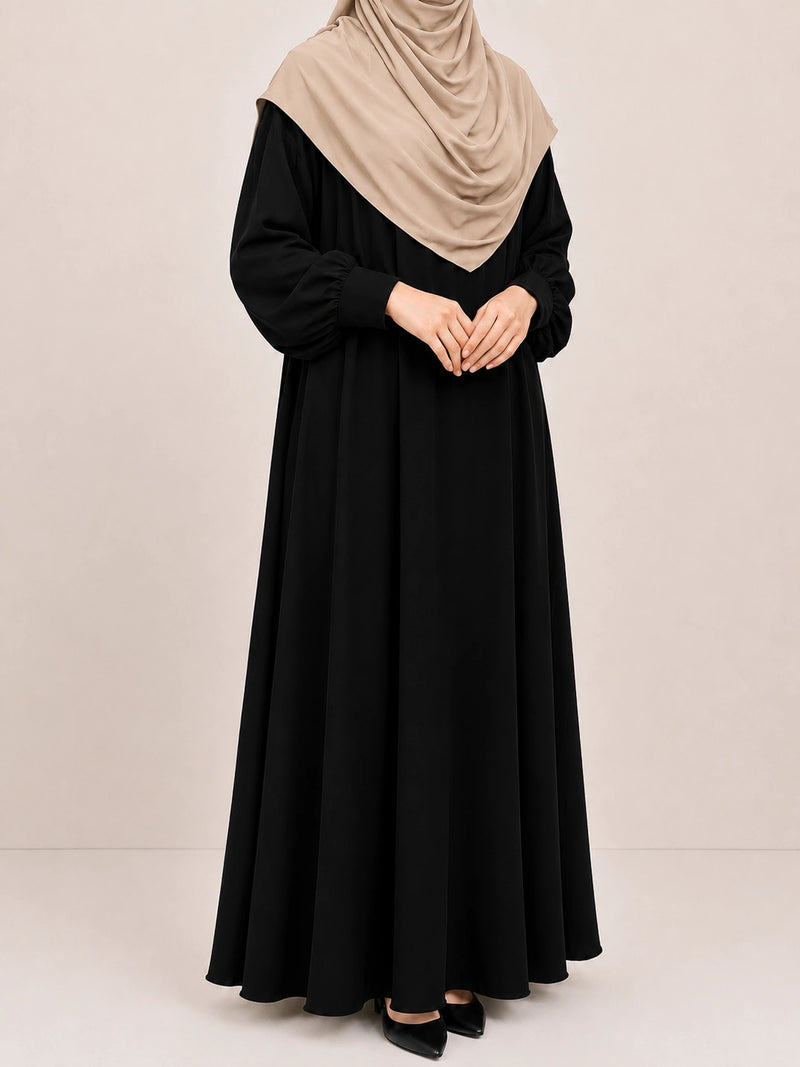Black Basic Abaya With Cuff Sleeves