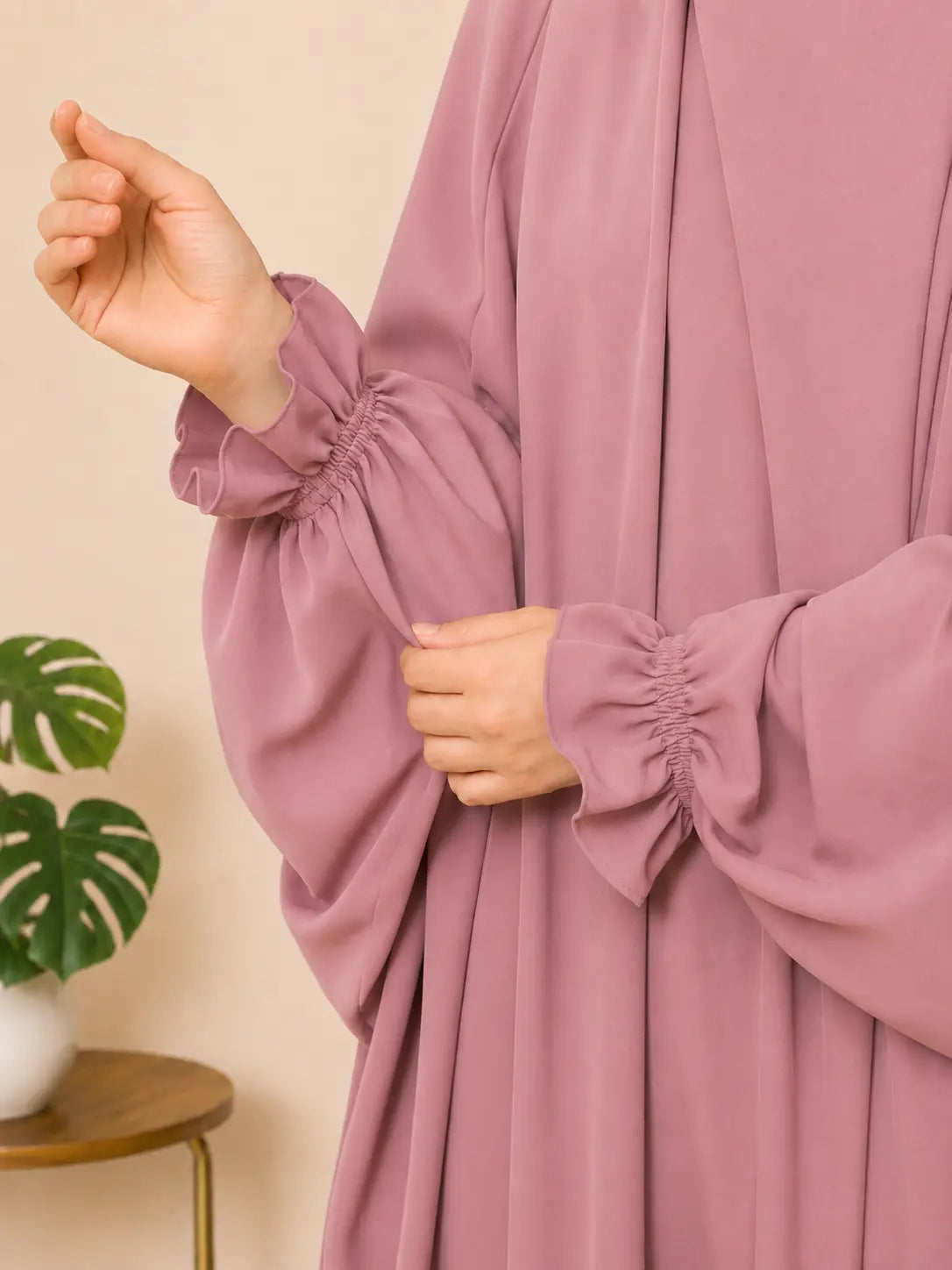 Pastel Pink Two Pc Jilbab With Flower Sleeves