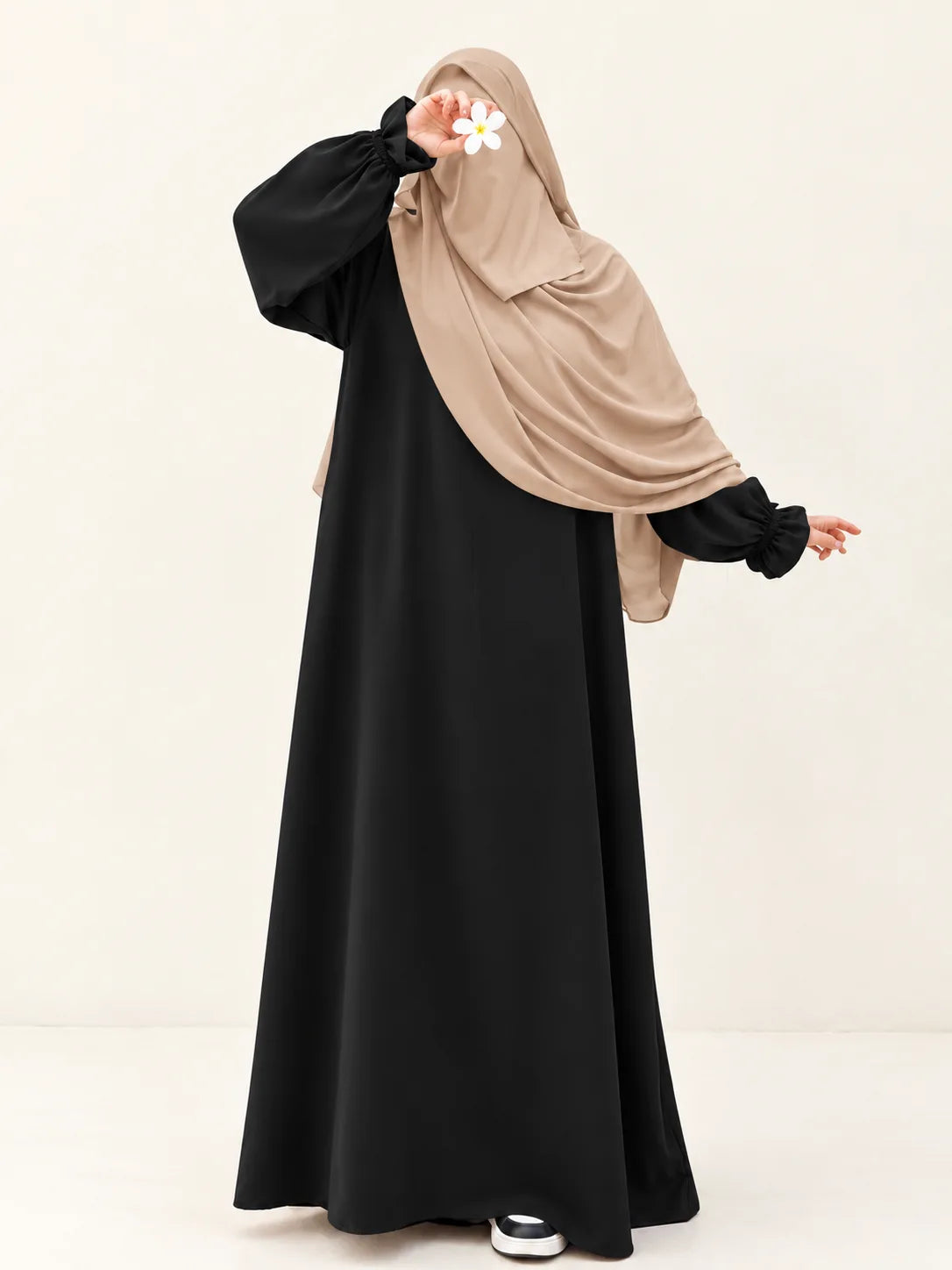 Basic Abaya With Flower Sleeves