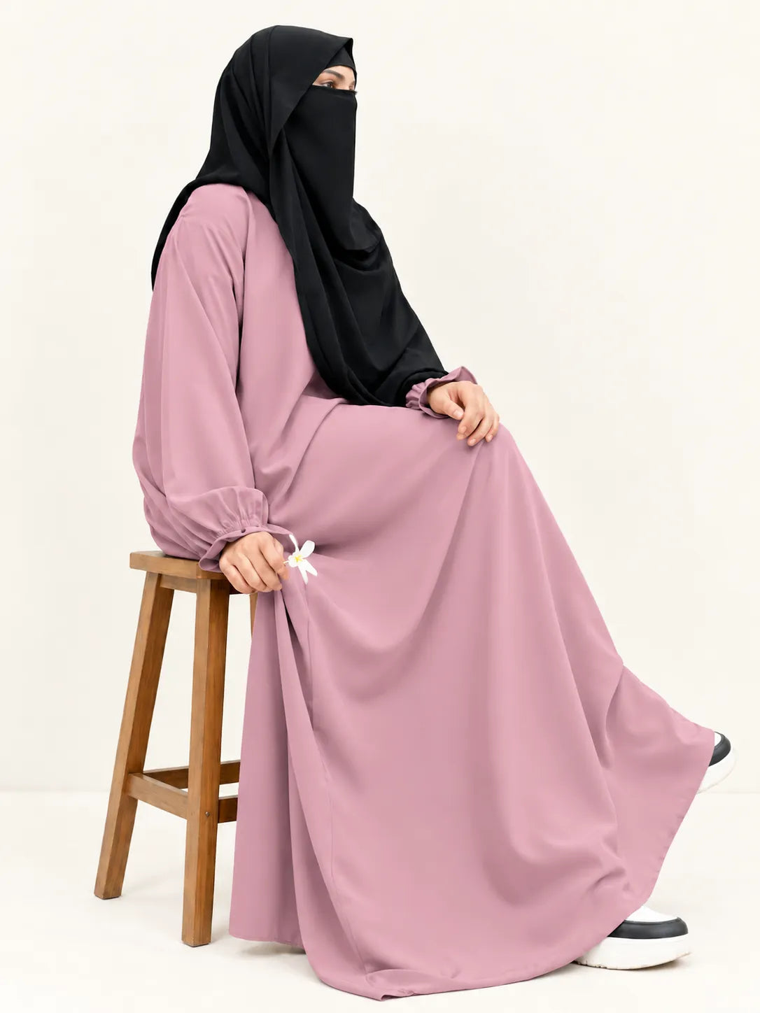 Basic Abaya With Flower Sleeves