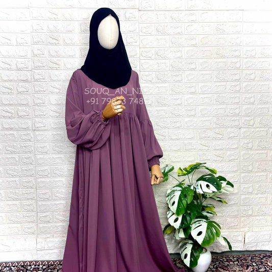 Dusty Mauve Frills Abaya With Baggy Sleeves