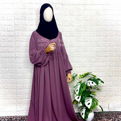 Dusty Mauve Frills Abaya With Pleated Sleeves