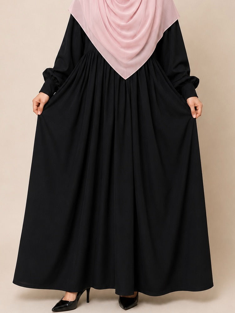 Black Frills Abaya With Baggy Sleeves And Ribbons