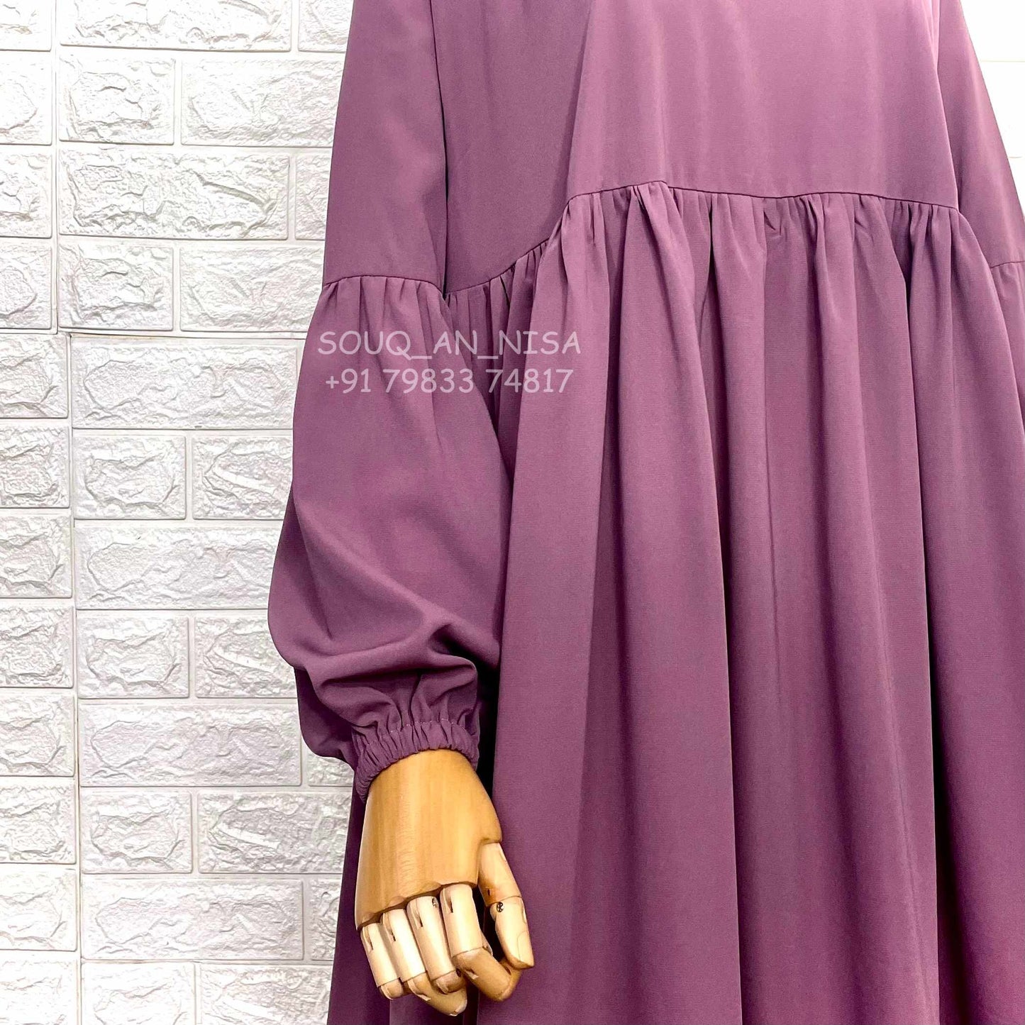 Dusty Mauve Frills Abaya With Baggy Sleeves