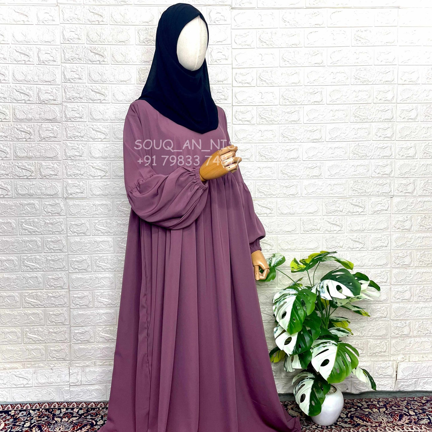 Dusty Mauve Frills Abaya With Baggy Sleeves