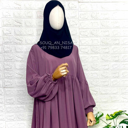 Dusty Mauve Frills Abaya With Baggy Sleeves