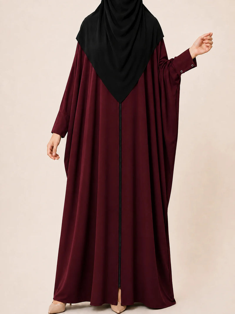 Maroon Front Open Kaftan Abaya