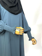 Grey Basic Abaya With Smocking Sleeves
