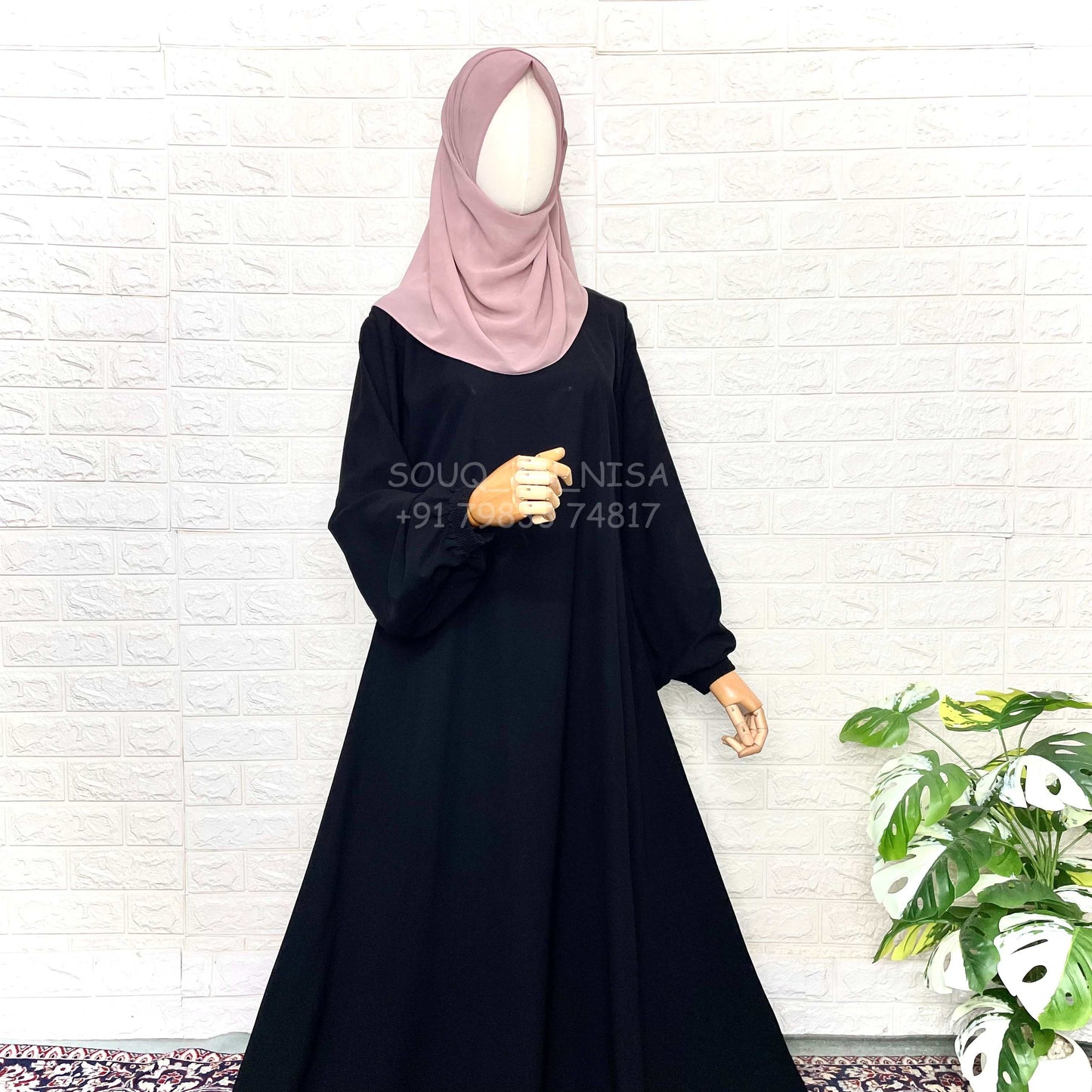 Basic A-Line Abaya With Elastic Sleeves