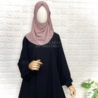 Basic A-Line Abaya With Elastic Sleeves