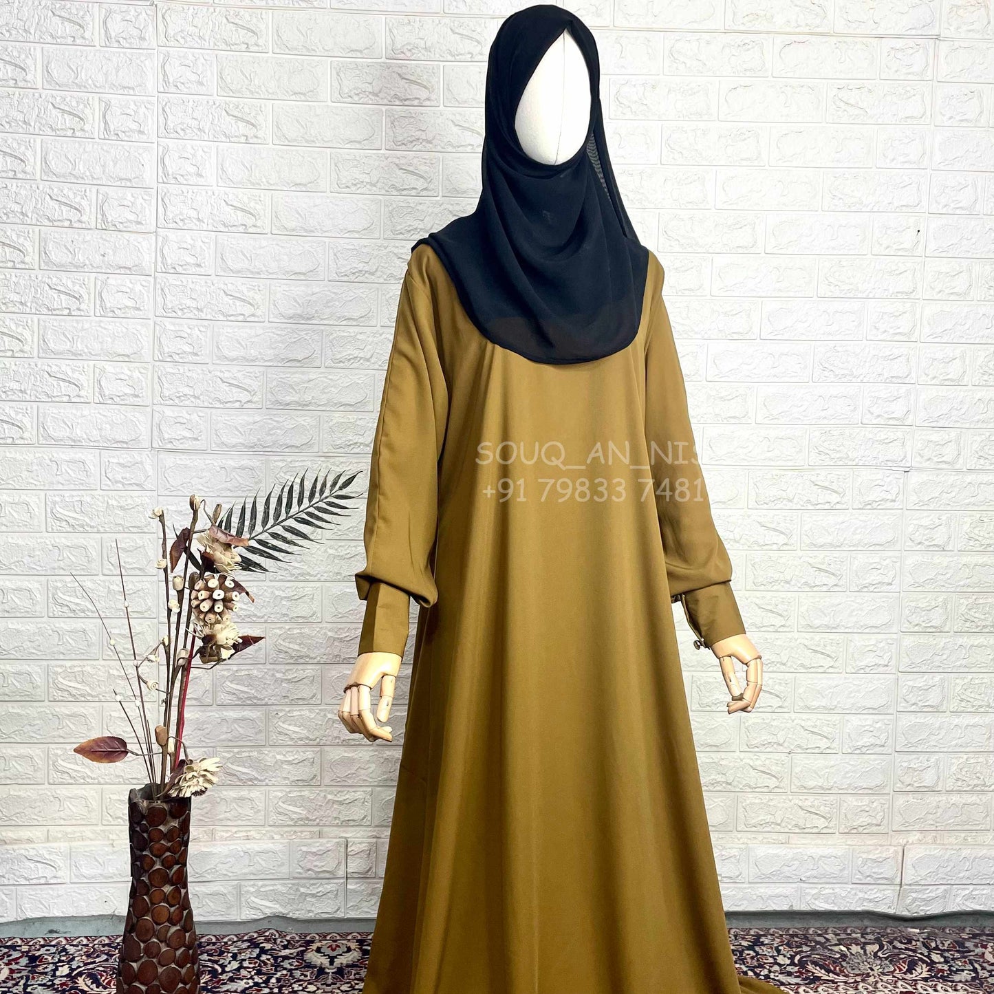 Henna A-Line Abaya With Cuff Sleeves