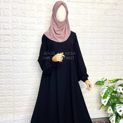 Basic A-Line Abaya With Elastic Sleeves