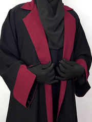 Black Coat Abaya With Maroon Contrast