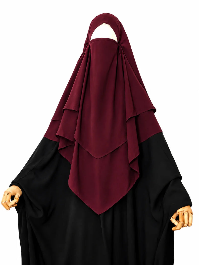 Maroon Two Layers Diamond Khimar
