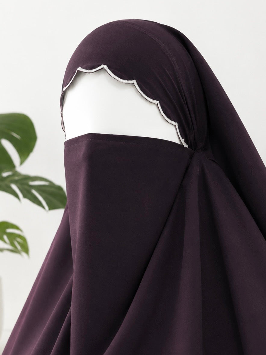 Plum diamond khimar with embroidery