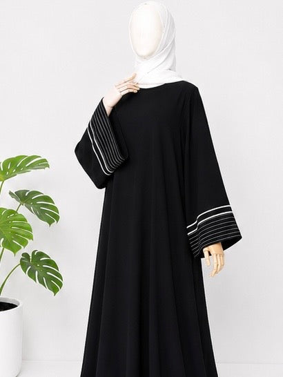 Black abaya with stripes sleeves