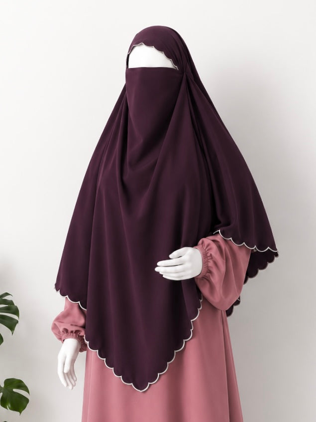 Plum diamond khimar with embroidery