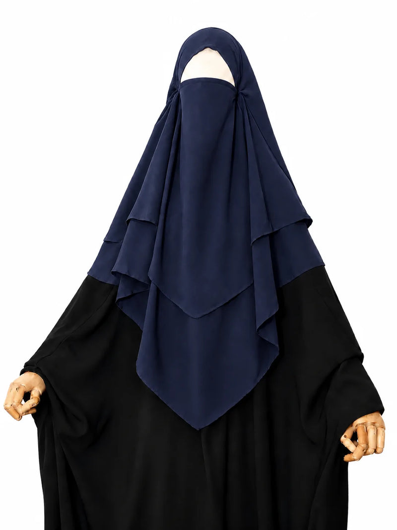 Navy Blue Two Layers Diamond Khimar