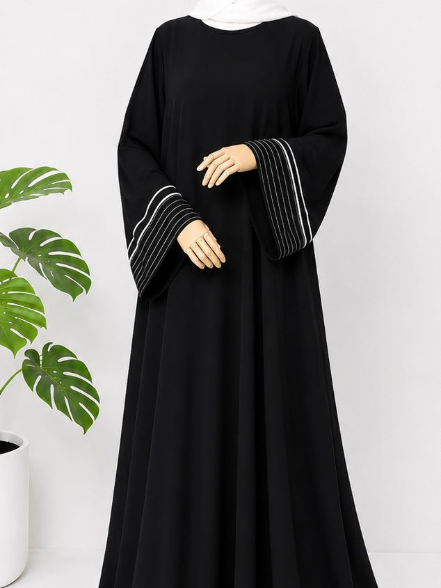 Black abaya with stripes sleeves