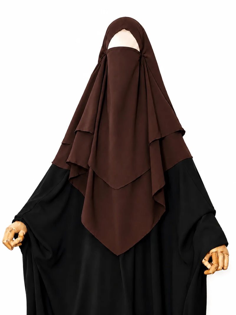 Brown Two Layers Diamond Khimar