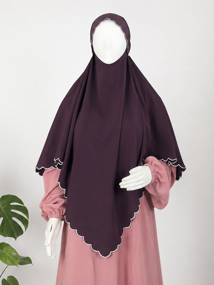 Plum diamond khimar with embroidery